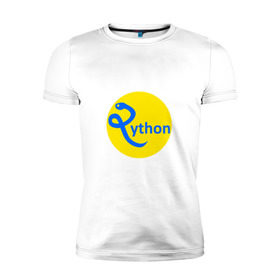 Мужская футболка премиум с принтом Python - язык программирования в Санкт-Петербурге, 92% хлопок, 8% лайкра | приталенный силуэт, круглый вырез ворота, длина до линии бедра, короткий рукав | python | змея | питон | программирование | программист | сисадмин | системный администратор | язык