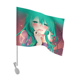 Флаг для автомобиля с принтом Miku Ahegao в Санкт-Петербурге, 100% полиэстер | Размер: 30*21 см | вокалоид | зеленоволосая девушка | мику ахегао | хатсуне мику