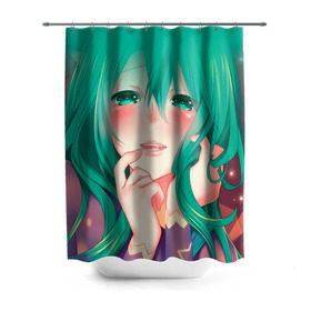 Штора 3D для ванной с принтом Miku Ahegao в Санкт-Петербурге, 100% полиэстер | плотность материала — 100 г/м2. Стандартный размер — 146 см х 180 см. По верхнему краю — пластиковые люверсы для креплений. В комплекте 10 пластиковых колец | вокалоид | зеленоволосая девушка | мику ахегао | хатсуне мику