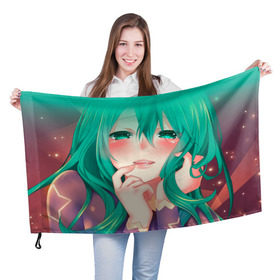 Флаг 3D с принтом Miku Ahegao в Санкт-Петербурге, 100% полиэстер | плотность ткани — 95 г/м2, размер — 67 х 109 см. Принт наносится с одной стороны | вокалоид | зеленоволосая девушка | мику ахегао | хатсуне мику