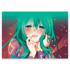 Поздравительная открытка с принтом Miku Ahegao в Санкт-Петербурге, 100% бумага | плотность бумаги 280 г/м2, матовая, на обратной стороне линовка и место для марки
 | вокалоид | зеленоволосая девушка | мику ахегао | хатсуне мику