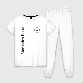 Женская пижама хлопок с принтом Mercedes-Benz в Санкт-Петербурге, 100% хлопок | брюки и футболка прямого кроя, без карманов, на брюках мягкая резинка на поясе и по низу штанин | benz | mercedes | авто | автомобиль | бенз | мерседес