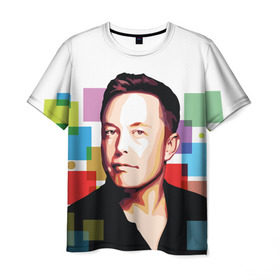 Мужская футболка 3D с принтом Илон Маск в Санкт-Петербурге, 100% полиэфир | прямой крой, круглый вырез горловины, длина до линии бедер | Тематика изображения на принте: elon musk | тесла