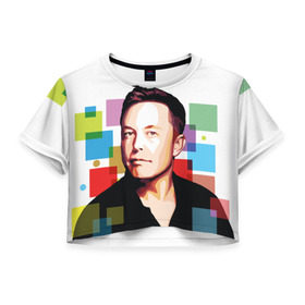 Женская футболка 3D укороченная с принтом Илон Маск в Санкт-Петербурге, 100% полиэстер | круглая горловина, длина футболки до линии талии, рукава с отворотами | elon musk | тесла