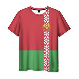 Мужская футболка 3D с принтом Белоруссия, лента с гербом в Санкт-Петербурге, 100% полиэфир | прямой крой, круглый вырез горловины, длина до линии бедер | Тематика изображения на принте: belarus | byelorussia | беларусь | белорус | белоруссия | белорусский | минск | республика | флаг