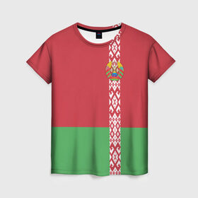 Женская футболка 3D с принтом Белоруссия, лента с гербом в Санкт-Петербурге, 100% полиэфир ( синтетическое хлопкоподобное полотно) | прямой крой, круглый вырез горловины, длина до линии бедер | belarus | byelorussia | беларусь | белорус | белоруссия | белорусский | минск | республика | флаг