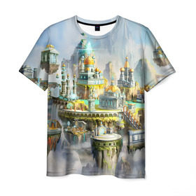 Мужская футболка 3D с принтом Город в небе в Санкт-Петербурге, 100% полиэфир | прямой крой, круглый вырез горловины, длина до линии бедер | heroes of might and magic | герои