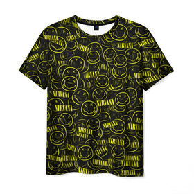 Мужская футболка 3D с принтом Нирвана в Санкт-Петербурге, 100% полиэфир | прямой крой, круглый вырез горловины, длина до линии бедер | grunge | kurt cobain | гранж | курт кобейн | паттерн | смайл