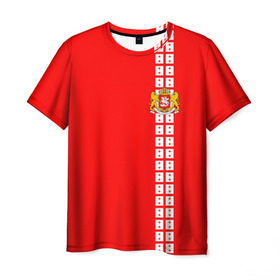 Мужская футболка 3D с принтом Грузия, лента с гербом в Санкт-Петербурге, 100% полиэфир | прямой крой, круглый вырез горловины, длина до линии бедер | ge | geo | georgia  | батуми | грузия | картли | кутаиси | сакартвело | тбилиси