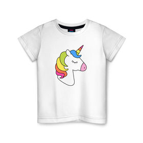 Детская футболка хлопок с принтом Единорог радуга в Санкт-Петербурге, 100% хлопок | круглый вырез горловины, полуприлегающий силуэт, длина до линии бедер | лошадь | радужный