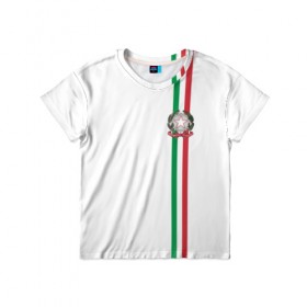Детская футболка 3D с принтом Италия, лента с гербом в Санкт-Петербурге, 100% гипоаллергенный полиэфир | прямой крой, круглый вырез горловины, длина до линии бедер, чуть спущенное плечо, ткань немного тянется | Тематика изображения на принте: 