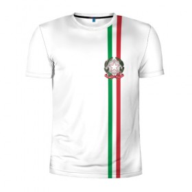 Мужская футболка 3D спортивная с принтом Италия, лента с гербом в Санкт-Петербурге, 100% полиэстер с улучшенными характеристиками | приталенный силуэт, круглая горловина, широкие плечи, сужается к линии бедра | 