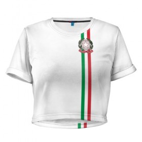 Женская футболка 3D укороченная с принтом Италия, лента с гербом в Санкт-Петербурге, 100% полиэстер | круглая горловина, длина футболки до линии талии, рукава с отворотами | 