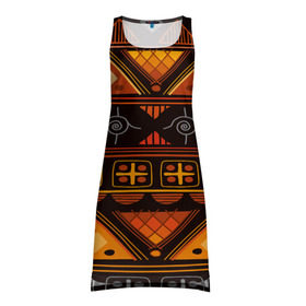 Платье-майка 3D с принтом Aztec ornament в Санкт-Петербурге, 100% полиэстер | полуприлегающий силуэт, широкие бретели, круглый вырез горловины, удлиненный подол сзади. | aztec | geometry | pattern | symbol | world | ацтек | геометрия | народный | орнамент | символы | узор | этника | этнический