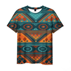 Мужская футболка 3D с принтом Африканский дизайн в Санкт-Петербурге, 100% полиэфир | прямой крой, круглый вырез горловины, длина до линии бедер | geometry | pattern | symbol | world | геометрия | народный | орнамент | символы | узор | этника | этнический