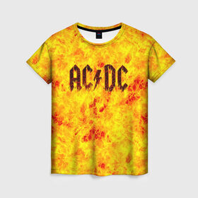 Женская футболка 3D с принтом AC/DC Hell-Fire в Санкт-Петербурге, 100% полиэфир ( синтетическое хлопкоподобное полотно) | прямой крой, круглый вырез горловины, длина до линии бедер | ac dc | acdc | fire | hard rock | rock | асдс | рок | эй си ди си