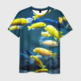 Мужская футболка 3D с принтом Рыбки в Санкт-Петербурге, 100% полиэфир | прямой крой, круглый вырез горловины, длина до линии бедер | Тематика изображения на принте: fish | fishes | pisces | море | морские обитатели | морской | океан | рыбы