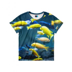 Детская футболка 3D с принтом Рыбки в Санкт-Петербурге, 100% гипоаллергенный полиэфир | прямой крой, круглый вырез горловины, длина до линии бедер, чуть спущенное плечо, ткань немного тянется | fish | fishes | pisces | море | морские обитатели | морской | океан | рыбы