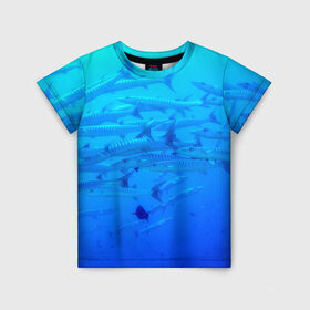 Детская футболка 3D с принтом Морская фауна в Санкт-Петербурге, 100% гипоаллергенный полиэфир | прямой крой, круглый вырез горловины, длина до линии бедер, чуть спущенное плечо, ткань немного тянется | fish | fishes | pisces | море | морские обитатели | морской | океан | рыбы