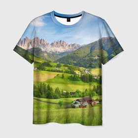 Мужская футболка 3D с принтом Альпы в Санкт-Петербурге, 100% полиэфир | прямой крой, круглый вырез горловины, длина до линии бедер | австрия | альпы | германия | горный хребет | горы | италия | красота | лес | лихтенштейн | луг | пейзаж | природа | простор | раздолье | словения | франция | швейцария