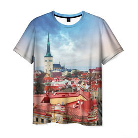 Мужская футболка 3D с принтом Таллин (Эстония) в Санкт-Петербурге, 100% полиэфир | прямой крой, круглый вырез горловины, длина до линии бедер | estonia | tallin | город | европа | путешествие | таллин | туризм | эстония