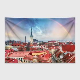 Флаг-баннер с принтом Таллин (Эстония) в Санкт-Петербурге, 100% полиэстер | размер 67 х 109 см, плотность ткани — 95 г/м2; по краям флага есть четыре люверса для крепления | estonia | tallin | город | европа | путешествие | таллин | туризм | эстония