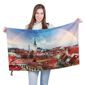 Флаг 3D с принтом Таллин (Эстония) в Санкт-Петербурге, 100% полиэстер | плотность ткани — 95 г/м2, размер — 67 х 109 см. Принт наносится с одной стороны | estonia | tallin | город | европа | путешествие | таллин | туризм | эстония