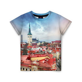 Детская футболка 3D с принтом Таллин (Эстония) в Санкт-Петербурге, 100% гипоаллергенный полиэфир | прямой крой, круглый вырез горловины, длина до линии бедер, чуть спущенное плечо, ткань немного тянется | estonia | tallin | город | европа | путешествие | таллин | туризм | эстония