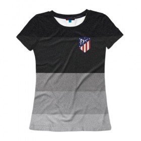 Женская футболка 3D с принтом Атлетико Мадрид в Санкт-Петербурге, 100% полиэфир ( синтетическое хлопкоподобное полотно) | прямой крой, круглый вырез горловины, длина до линии бедер | атлетико мадрид | полосы | эмблема