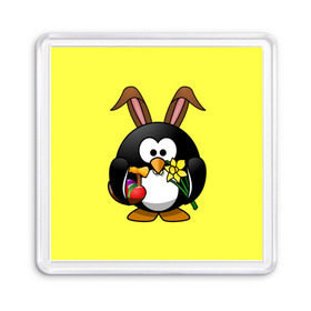 Магнит 55*55 с принтом Пасхальный пингвин в Санкт-Петербурге, Пластик | Размер: 65*65 мм; Размер печати: 55*55 мм | Тематика изображения на принте: весна | кролик | пасха | пингвин | праздники | яйцо