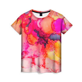 Женская футболка 3D с принтом Весенние краски в Санкт-Петербурге, 100% полиэфир ( синтетическое хлопкоподобное полотно) | прямой крой, круглый вырез горловины, длина до линии бедер | abstraction | color | spray | tie dye | абстракция | акварель | брызги красок | живопись | искусство | капли капли | краски | текстуры | цветные краски | яркие цвета