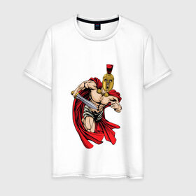 Мужская футболка хлопок с принтом Римский воин в Санкт-Петербурге, 100% хлопок | прямой крой, круглый вырез горловины, длина до линии бедер, слегка спущенное плечо. | 