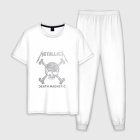 Мужская пижама хлопок с принтом Metallica, death magnetic в Санкт-Петербурге, 100% хлопок | брюки и футболка прямого кроя, без карманов, на брюках мягкая резинка на поясе и по низу штанин
 | Тематика изображения на принте: metallica | джеймс хэтфилд | кирк хэмметт | ларс ульрих | металлика | роберт трухильо | рок группа