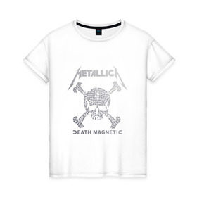 Женская футболка хлопок с принтом Metallica, death magnetic в Санкт-Петербурге, 100% хлопок | прямой крой, круглый вырез горловины, длина до линии бедер, слегка спущенное плечо | metallica | джеймс хэтфилд | кирк хэмметт | ларс ульрих | металлика | роберт трухильо | рок группа