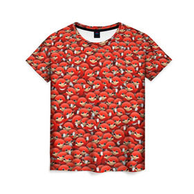 Женская футболка 3D с принтом Угандийские Наклзы в Санкт-Петербурге, 100% полиэфир ( синтетическое хлопкоподобное полотно) | прямой крой, круглый вырез горловины, длина до линии бедер | sonic | ехидна | красный | мем | паттерн | персонаж | соник | толпа