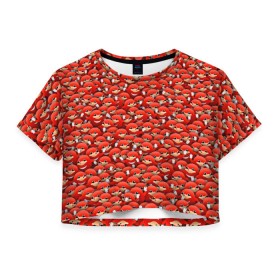 Женская футболка 3D укороченная с принтом Угандийские Наклзы в Санкт-Петербурге, 100% полиэстер | круглая горловина, длина футболки до линии талии, рукава с отворотами | sonic | ехидна | красный | мем | паттерн | персонаж | соник | толпа