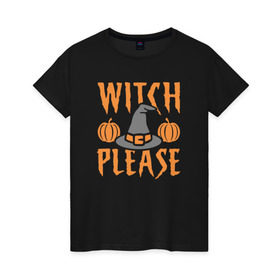 Женская футболка хлопок с принтом Witch Please в Санкт-Петербурге, 100% хлопок | прямой крой, круглый вырез горловины, длина до линии бедер, слегка спущенное плечо | anime | halloween | little witch academia | magic | sucy manbavaran | witch | академия ведьмочек | аниме | волшебство | магия | хэллоуин