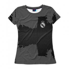 Женская футболка 3D с принтом REAL MADRID SPORT GRAY в Санкт-Петербурге, 100% полиэфир ( синтетическое хлопкоподобное полотно) | прямой крой, круглый вырез горловины, длина до линии бедер | football | soccer | реал мадрид