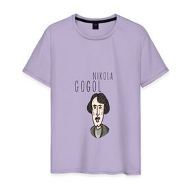 Мужская футболка хлопок с принтом Николай Гоголь в Санкт-Петербурге, 100% хлопок | прямой крой, круглый вырез горловины, длина до линии бедер, слегка спущенное плечо. | 