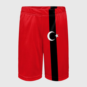 Детские спортивные шорты 3D с принтом Турция лента в Санкт-Петербурге,  100% полиэстер
 | пояс оформлен широкой мягкой резинкой, ткань тянется
 | tr | tur | анкара | герб | государство | знак | надпись | патриот | полосы | республика | символ | стамбул | страна | турецкая | турецкий | турки | турок | турция | турчанка | флаг | флага | цвета