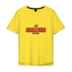 Мужская футболка хлопок Oversize с принтом Анахайм Дакс в Санкт-Петербурге, 100% хлопок | свободный крой, круглый ворот, “спинка” длиннее передней части | Тематика изображения на принте: anaheim ducks | nhl | нхл | хоккей