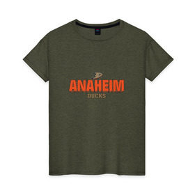 Женская футболка хлопок с принтом Анахайм Дакс в Санкт-Петербурге, 100% хлопок | прямой крой, круглый вырез горловины, длина до линии бедер, слегка спущенное плечо | anaheim ducks | nhl | нхл | хоккей