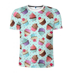 Мужская футболка 3D спортивная с принтом Милые кексики в Санкт-Петербурге, 100% полиэстер с улучшенными характеристиками | приталенный силуэт, круглая горловина, широкие плечи, сужается к линии бедра | Тематика изображения на принте: cupcake | deliciouse | lollipop | strawberry | sweets | yummy | вкусняшки | еда | капкейк | капкейки | клубника | конфета | леденец | сладости | черника