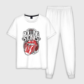 Мужская пижама хлопок с принтом The Rolling Stones в Санкт-Петербурге, 100% хлопок | брюки и футболка прямого кроя, без карманов, на брюках мягкая резинка на поясе и по низу штанин
 | the rolling stones | бродяги | вольные странники | группа | катящиеся камни | кит ричардс | мик джаггер | рок | рок н ролл | ролинг | роллинг | рон вуд | стоун | стоунз | стоунс | чарли уоттс
