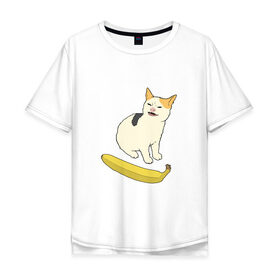 Мужская футболка хлопок Oversize с принтом Cat no banana в Санкт-Петербурге, 100% хлопок | свободный крой, круглый ворот, “спинка” длиннее передней части | angry cat | banana | cat | no banana