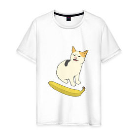 Мужская футболка хлопок с принтом Cat no banana в Санкт-Петербурге, 100% хлопок | прямой крой, круглый вырез горловины, длина до линии бедер, слегка спущенное плечо. | angry cat | banana | cat | no banana