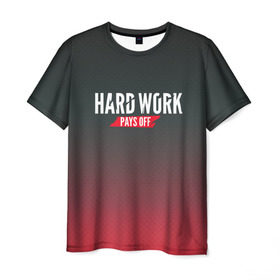 Мужская футболка 3D с принтом Hard work pays off. 3D. RedB в Санкт-Петербурге, 100% полиэфир | прямой крой, круглый вырез горловины, длина до линии бедер | carbon | мотивация | спорт | цели