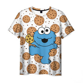 Мужская футболка 3D с принтом Cookie monster в Санкт-Петербурге, 100% полиэфир | прямой крой, круглый вырез горловины, длина до линии бедер | cookie | cookiemonster | delicious | eat | monster | yummy | еда | куки | кукимонстр | монстр | печенье | сладости | улица | улицасезам