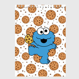 Скетчбук с принтом Cookie monster в Санкт-Петербурге, 100% бумага
 | 48 листов, плотность листов — 100 г/м2, плотность картонной обложки — 250 г/м2. Листы скреплены сверху удобной пружинной спиралью | cookie | cookiemonster | delicious | eat | monster | yummy | еда | куки | кукимонстр | монстр | печенье | сладости | улица | улицасезам