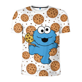 Мужская футболка 3D спортивная с принтом Cookie monster в Санкт-Петербурге, 100% полиэстер с улучшенными характеристиками | приталенный силуэт, круглая горловина, широкие плечи, сужается к линии бедра | Тематика изображения на принте: cookie | cookiemonster | delicious | eat | monster | yummy | еда | куки | кукимонстр | монстр | печенье | сладости | улица | улицасезам